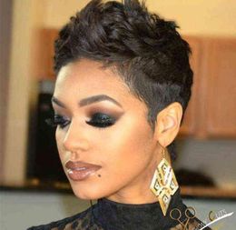 Haarpruiken Korte recht bruin Pixie Cut Wig Human for Black Women Part Lace Ombre Blonde Bourgundy Braziliaanse Remy Allure 2207222398827
