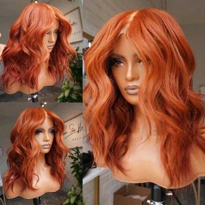 Haarpruiken Kort Golvend Oranje Gember Bob Pruik Synthetische Kant Middelste deel Body Wave Pruiken voor zwarte vrouwen Gebruik Blond Zwart haar 240306