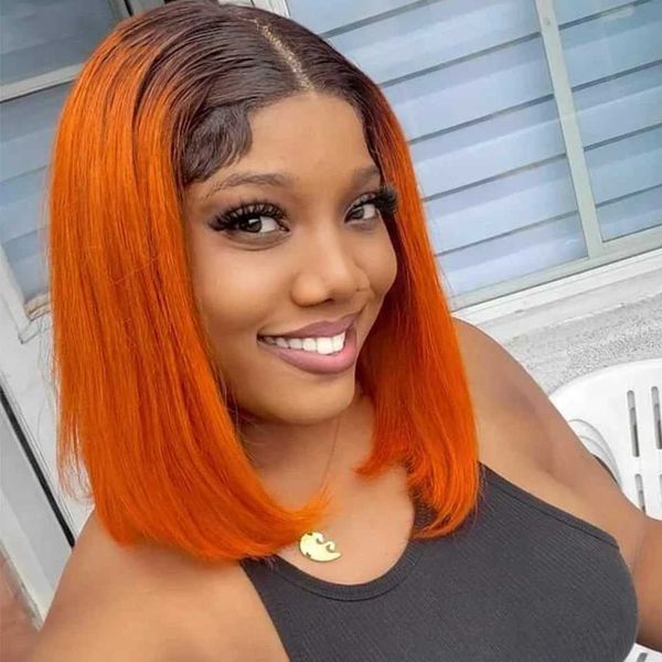 Perruques de cheveux perruques droites Bob couleur ombré orange droite courte Bob 613 blond perruque de cheveux humains dentelle avant perruque de cheveux humains pour les femmes noires 240306