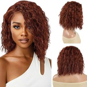 Pelucas de cabello Auburn sintético para mujeres Peluca de Bob de onda profunda Peinado suelto Peinado lateral Fiesta de Halloween Uso 240306