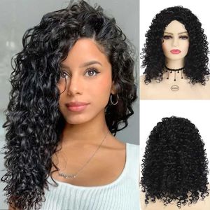 Perruques de cheveux synthétiques noir longue perruque bouclée profonde pour les femmes coiffure naturelle moelleuse quotidien Cosplay Halloween résistant à la chaleur 240306
