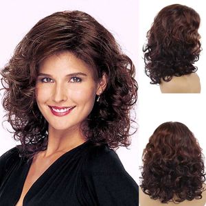 Pelucas de cabello sintético rizado para mujeres largo marrón ombre peluca natural mullida señoras diario cosplay uso falso elegante mamá 240306