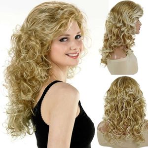 Pelucas de cabello sintético rizado largo para mujeres encantadora mezcla rubia peluca damas cosplay halloween desordenado línea de pelo natural esponjoso 240306