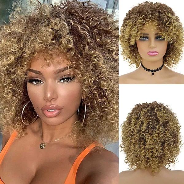 Perruques de cheveux synthétiques usage quotidien fête cosplay déguisement d'Halloween coiffure moelleuse et respirante Afro bouclée pour les femmes noires 240306