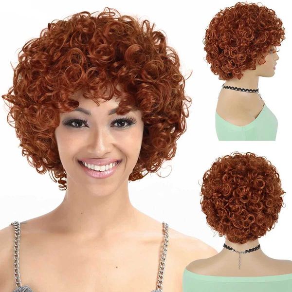 Pelucas de cabello Peluca de especia de hielo sintética Bouncy Short Afro Kinky Curly para mujeres Naranja Marrón Mullido Disfraz de Halloween Cosplay 240306