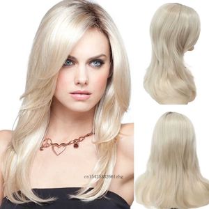 Haar Pruiken Synthetische Platina Blonde Pruik voor Vrouwen Natuurlijk Zacht Recht met Donkere Wortel Ombre Vrouwelijke Cosplay Party 240306