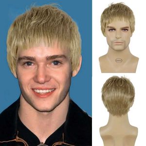 Perruques de cheveux perruque synthétique pour homme coupe de cheveux courte et droite naturelle belle perruque blonde avec frange utilisation quotidienne de fête perruque masculine respirante 240306