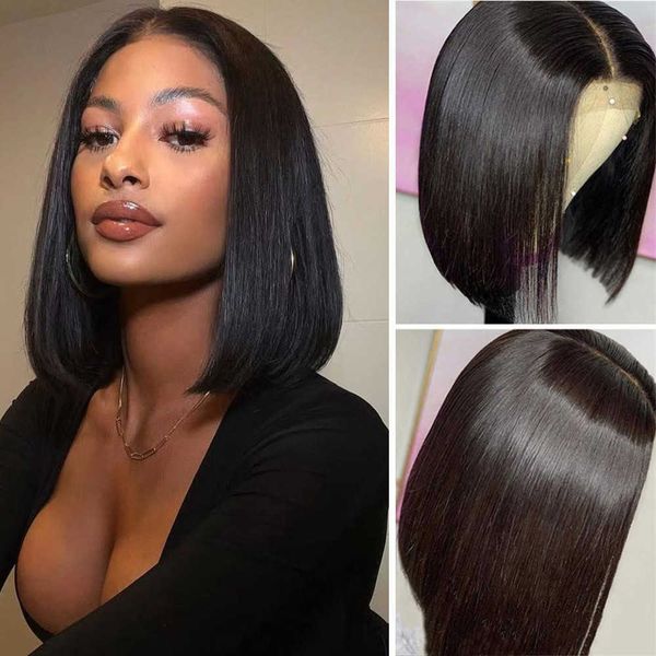 Perruques de cheveux t Part Human Straight Bob Wig Preplumed avec Baby Short Lace Remy 230413