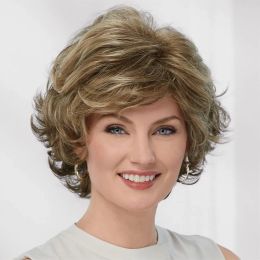 Hairjoy Short Silver Grey Wig Fomen Women Synthetic Hair Wigs with Bangs Natural Curly Hairstyle