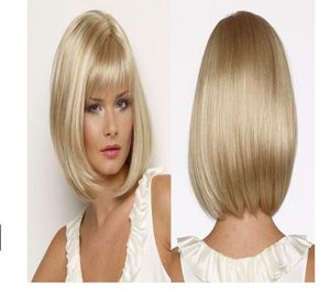 Haarjoy White Women Synthetic Full Pruiken Korte Straight Bob Hairstyle Blonde Hoogtepunten Haar Pruik Hittebestendig