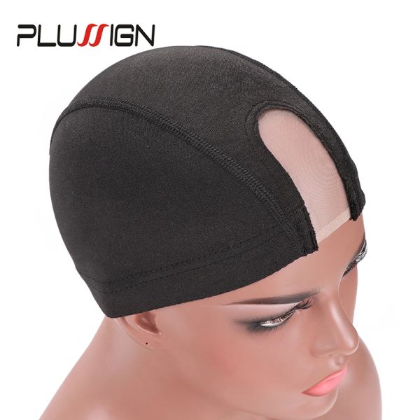 Filets à cheveux Plussign 10 pièces en gros Spandex maille dôme perruque casquette élastique filet à cheveux sans colle filet à cheveux perruque casquette pour faire des perruques noir U partie casquettes