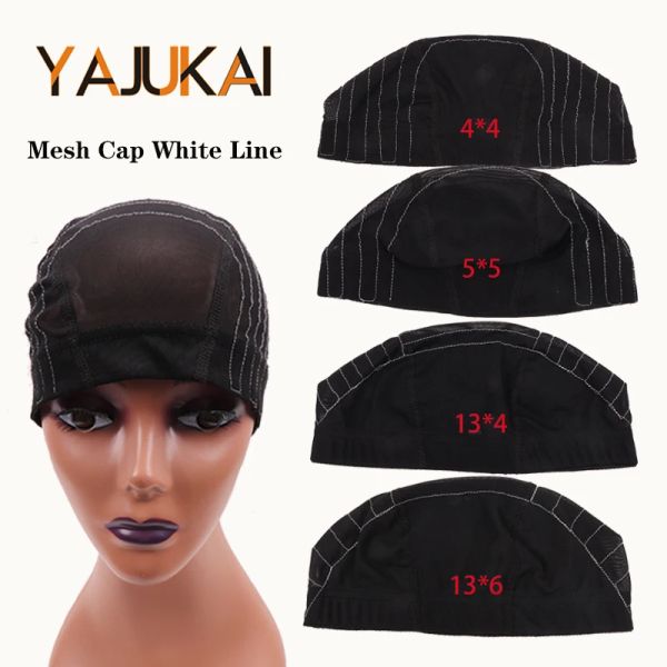 Filets à cheveux Yajukai Bonnets de perruque pour la fabrication de perruques Perruque faisant un capuchon de dôme en maille pour les débutants Perruques en dentelle faisant la base Accessoires de perruque DIY 5pcs / lot