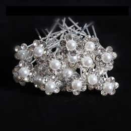 Bruid's haar vork pin u-clip diamant parel pearl bloem haarspeld hoofdtooi strass ornament 20 pc's dozen