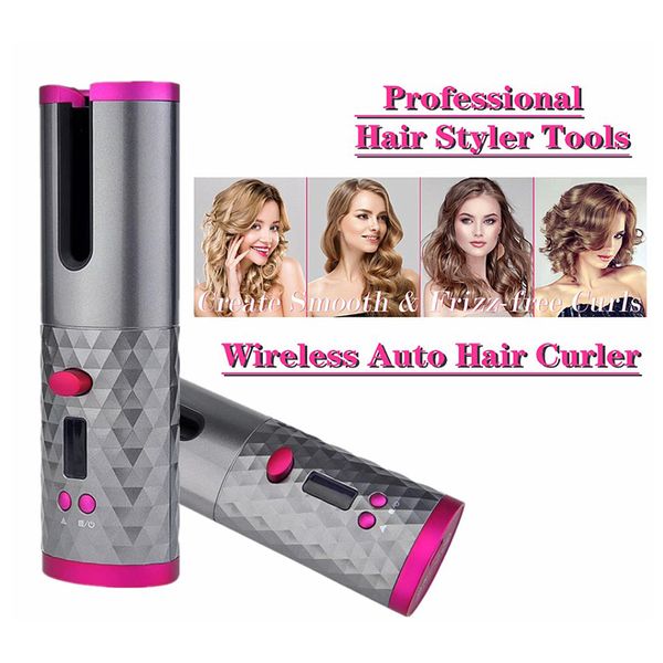 Outils de coiffure Fer à friser bigoudi automatique sans fil USB boucles rechargeables vagues écran LCD céramique bouclés rotatif Curling Wave Styer