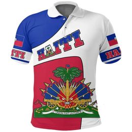 Polo drapeau Haïti pour hommes To-shirts imprimés en 3D Summer Tops Casual Street Short Sleeve Bouton de revers lâche Tshirt 240513