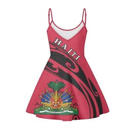Haïti drapeau imprimer Harajuku femmes marque Slip robe Sexy dos nu Spaghetti sangle robes dames grande taille robes 220618308g