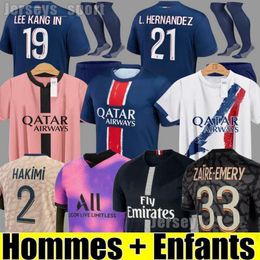 Hakimi Maillot de Foot 20 21 22 23 24 25 Soccer Jersey 2023 2024 MBAPPE Shirt Men Kids Homme Enfants Verratti Marquinhos Kimpembe Quatrième étoile