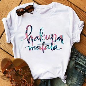 Hakuna Matata Letter Print Women Dames T-shirt Vrouwelijke zomer Harajuku Korte mouw White T Shirts Cartoon Casual Woman Tops Kleding