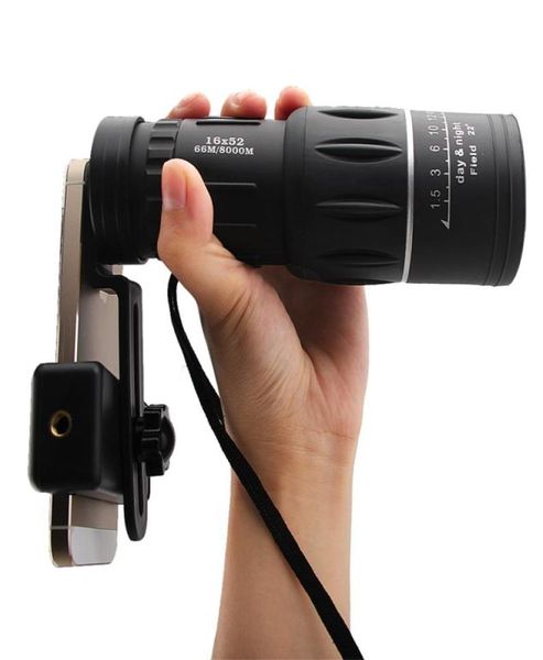 HaleBor 16x52 Lente óptica de enfoque único Día Visión nocturna Armadura Telescopio monocular de viaje Alcance con clip universal 1pclot7807289