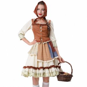 Halen Adulte Petit Chaperon Rouge Stage Play Idyllic Manor Farm Maid Party Costume 166f #