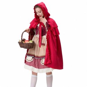 Halen Adulte Rural Petit Chaperon Rouge Scène Jouer Costume Ferme Maid Party Costume S2wz #