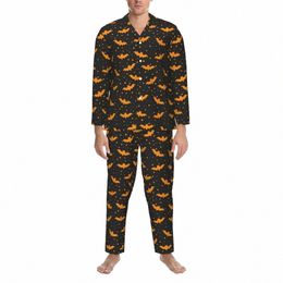 Halen Bat vêtements de nuit printemps Orange points imprimé décontracté ample surdimensionné pyjama ensembles homme Lg manches quotidien graphique maison costume 44se #