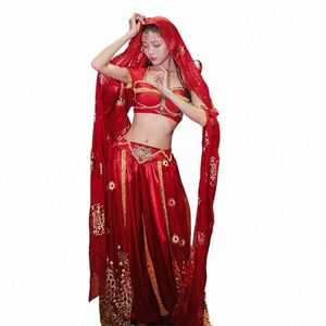 Halen Trajes de cosplay de Navidad Niñas Traje de danza del vientre Ropa india Mujeres Bollywood 2 piezas Set Top y pantalones z8Mi #