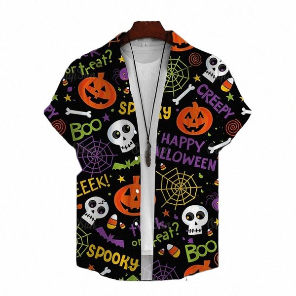 Halen Devil Pumpkin Shirt para hombres 3D Impreso Terror Skull Ghost Manga corta Holiday Streetwear Estilo masculino elegante z0G4 #