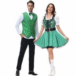 Halen Saint-Patrick irlandais Lucky Clover Goblin Couple Costume Allemagne Oktoberfest Bière Bavaroise Fille Maid Cosplay Dr a8Ux #