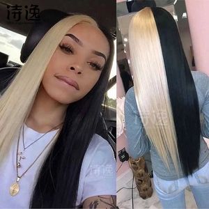 #Half 613 Blonde half zwart 13*4 Lace Front Human Hair Pruiken 230323