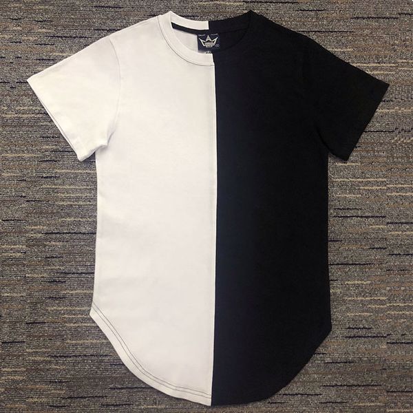Moitié Noir Blanc Nouveau Designer Top Summer T-shirt étendu Hip Hop Street Mode Casual T-shirt à manches courtes Hommes Y200930