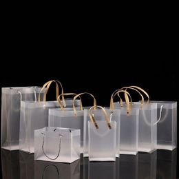 Sacs à main en PVC givré à moitié transparents Sac cadeau Maquillage Cosmétiques Emballage universel Sacs en plastique transparents Corde ronde / plate 10 tailles au choix Wsnnv