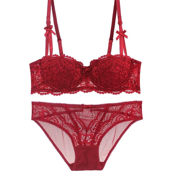 Demi-tasse soutien-gorge ensemble blanc noir rouge sexy tasse soutien-gorge ensemble push up sous-vêtements de mode ensemble plus taille ABC tasse LJ200821