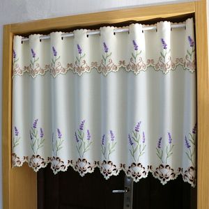 Demi-rideau Violet Lavande Fleur Broderie Creux Dentelle Ourlet Café Rideau Tulle Rideau pour Mariage Cuisine Armoire Porte LJ201224