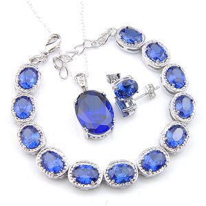 Ensembles de bijoux de fête pour femmes Topaze bleu suisse Gemmes Boucles d'oreilles Bracelet Pendentifs Collier en argent sterling 925 Ensembles de bijoux de fiançailles de mariage