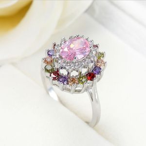 Bague de mariage plaquée argent Sterling 925, demi-douzaine de pierres précieuses en cristal Kunzite rose feu, cadeau de saint-valentin de russie