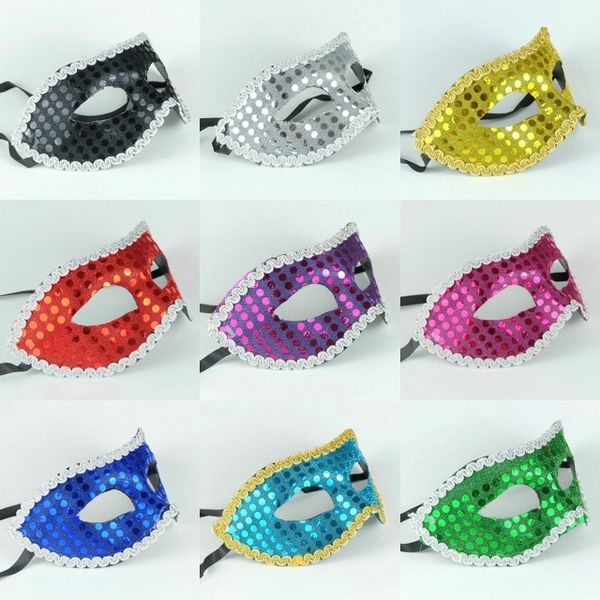 Máscaras venecianas de media cara para mujer Color Lentejuelas Decoración Glisten Masquerade Decoraciones Fiesta de Halloween Proveedor Mix 20Pcs