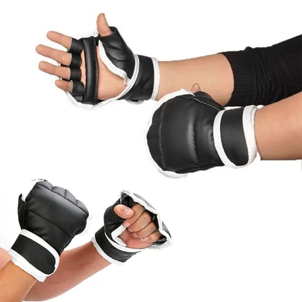 Gants de boxe demi-doigt PU Cuir Fighting Kick Boxing Karate Muay Thai Training Workout Gants Kids Men 240428