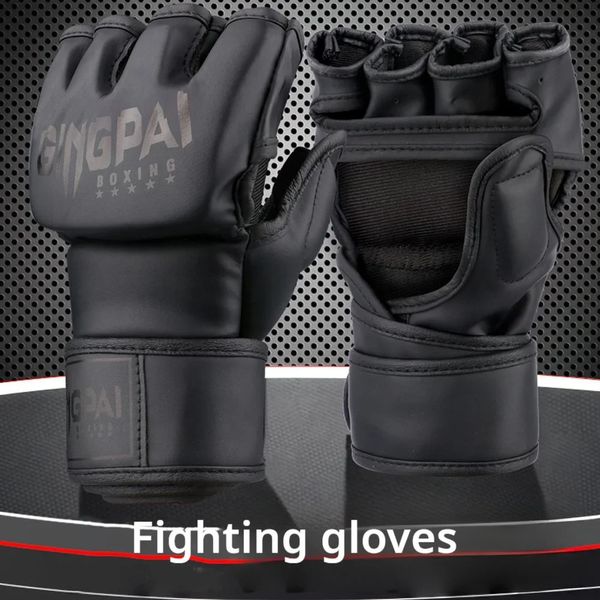 Gants de boxe demi-doigt en cuir PU MMA combat Kick gants de boxe karaté Muay Thai entraînement gants d'entraînement équipement d'entraînement hommes 240112
