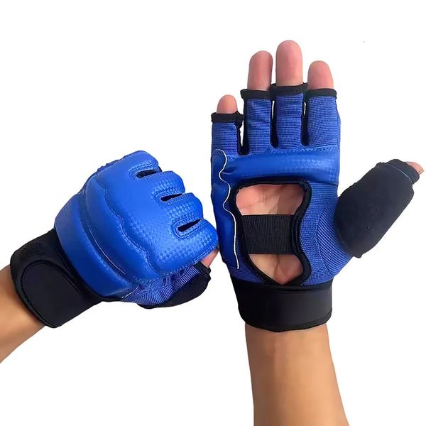 Gants de boxe demi-doigt en cuir PU MMA combat Kick gants de boxe karaté Muay Thai gants d'entraînement d'entraînement 240125