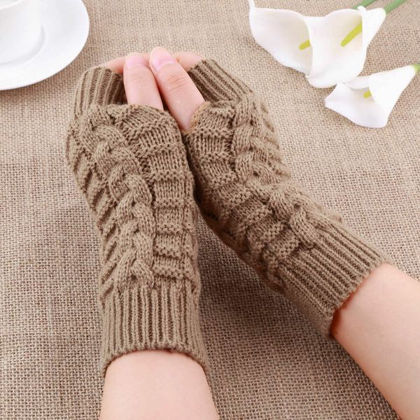 Gants demi-doigts pour femmes faveur hiver doux chaud laine tricot bras mitaines Handschoenen unisexe Guantes Mujer Ne