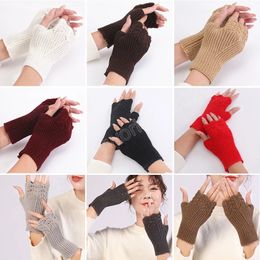 Gants demi-doigts hiver plein air unisexe Couple gants tricotés laine tricot gants sans doigts Jacquard Crochet mitaines élastiques