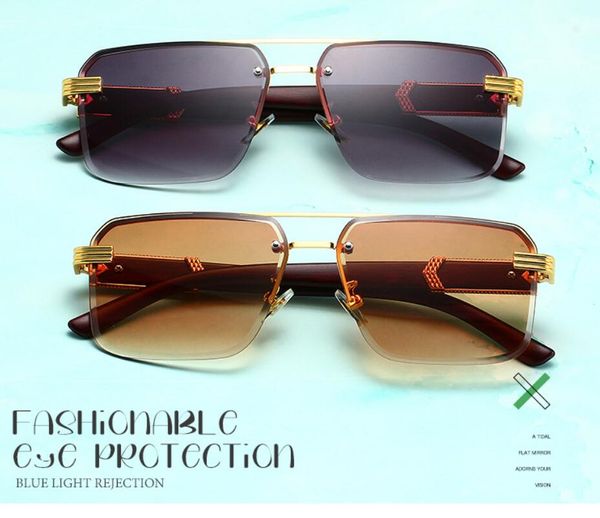 Demi-monture lunettes carré diamant coupe bord lunettes de soleil marbré grain de bois miroir jambe transfrontalier crème solaire lunettes de soleil en gros