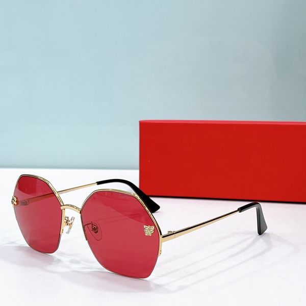 Lunettes de soleil à demi-châssis Gold Red Lenses Femme Summer Sunglasses Sentures de créateur Lunettes Lunetes de Soleil UV400 Eyewear