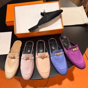 Half Head Mules Femmes Loafers Cowhide Wool Loy Chaussade chaude confortable Classic Designer Flip Flip Real Leather Lady Shede Suede Chaussures