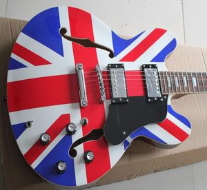 Half Hollow Jazz Thin Body Electric Guitar Union Jack Decals Herdenkingsstijl8717375