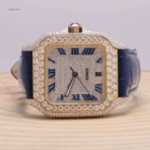 Half Iced Out Brown Dial VVS Moissanite Mechanical Pols Watch/ met kalender Topkwaliteit voor trendsetters Diamond Watch