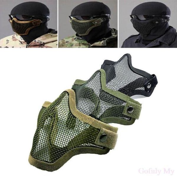 Demi-visage inférieur en métal et acier, filet en maille pour la chasse, masque de protection tactique Airsoft, masque de mouvement TY9412770977