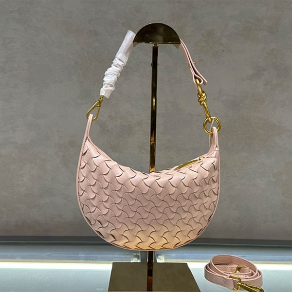 Half Moon Sac Wave Woven Sac crossbody Under Arm Baging Baging Banquet Banquet Tricot Hobo Hobo Bourse Purse Plaine de vache de haute qualité Pouche en cuir authentique