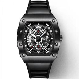 Demi-lune design spécial hommes montre bracelet en silicone luxe mâle montres à quartz lunette noire haut marque président mens montre-bracelet pour richman automatique date horloge reloj
